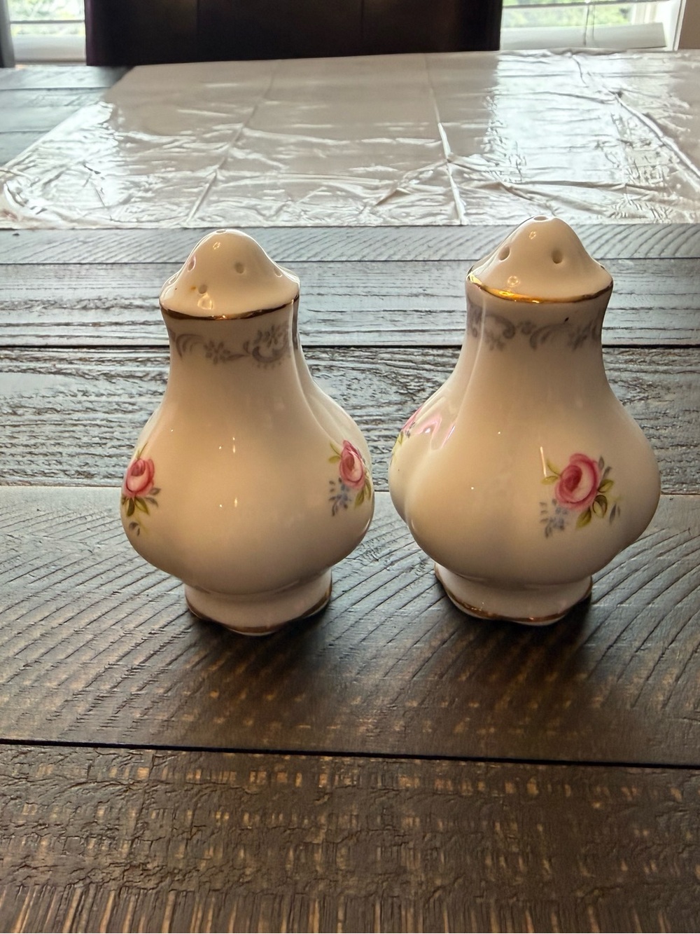 Royal Albert Tranquility Vintage Porcelain Rose Salt and Pepper Shaker Set